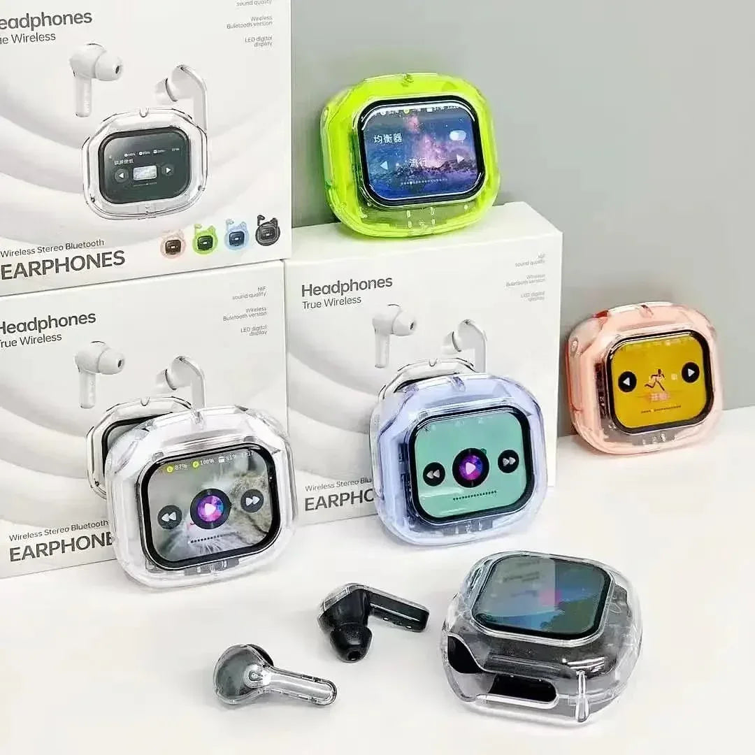 True Wireless Earbuds with LED Display Charging Cases in Multiple Colors