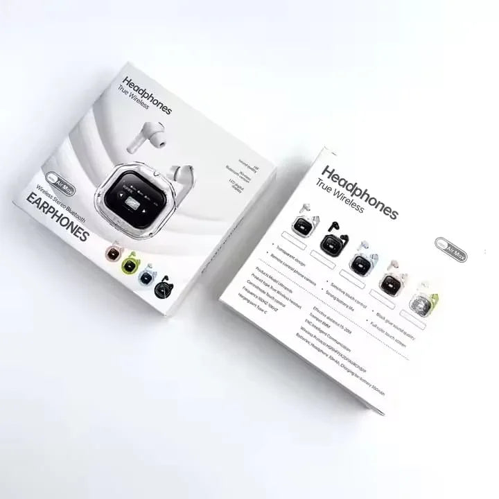 True Wireless Earphones packaging with Bluetooth and color options displayed